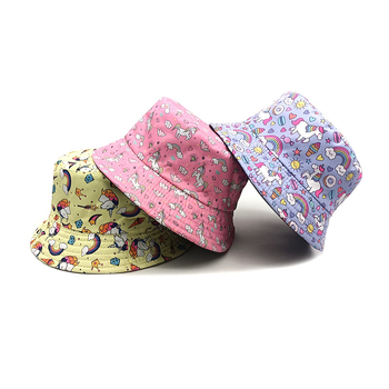 Dječji novi ribarski šešir s uzorkom jednoroga, vanjskotrgovinski tisak životinja, proljetni i jesenski dječaci i djevojčice, crtani šešir za umivaonik, šešir za sunce