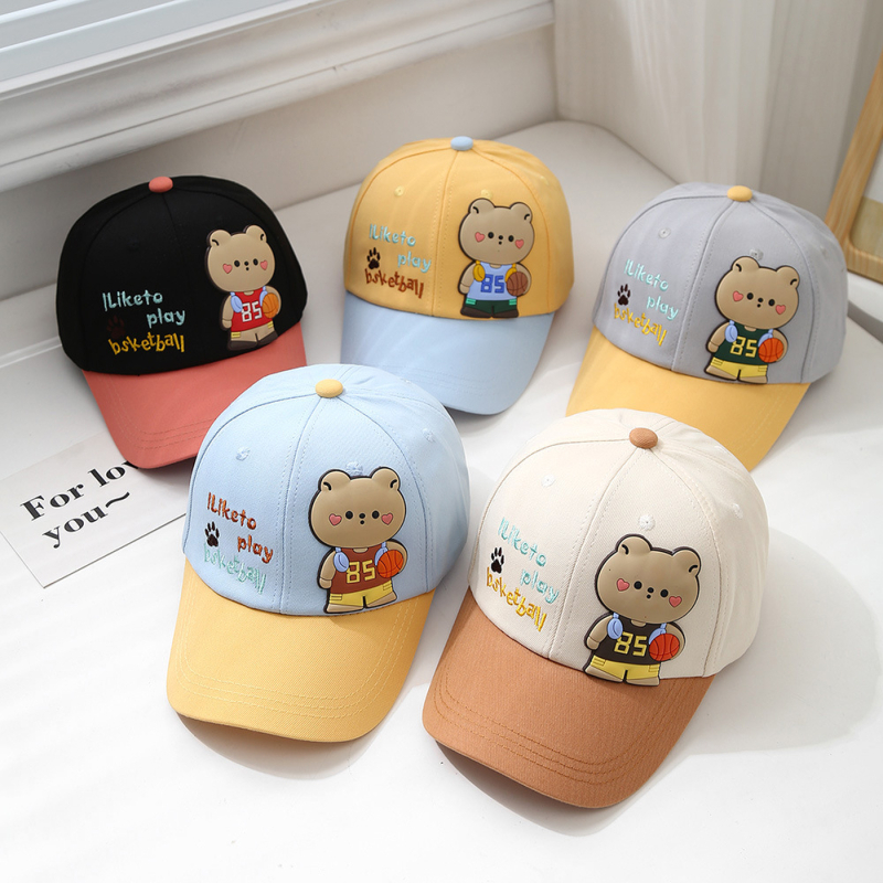 Nova dječja košarkaška kapa s medvjedom za proljeće i jesen, korejska modna višebojna bejzbolska kapa s motivom medvjeda, koja odgovara bojama crtanih filmova