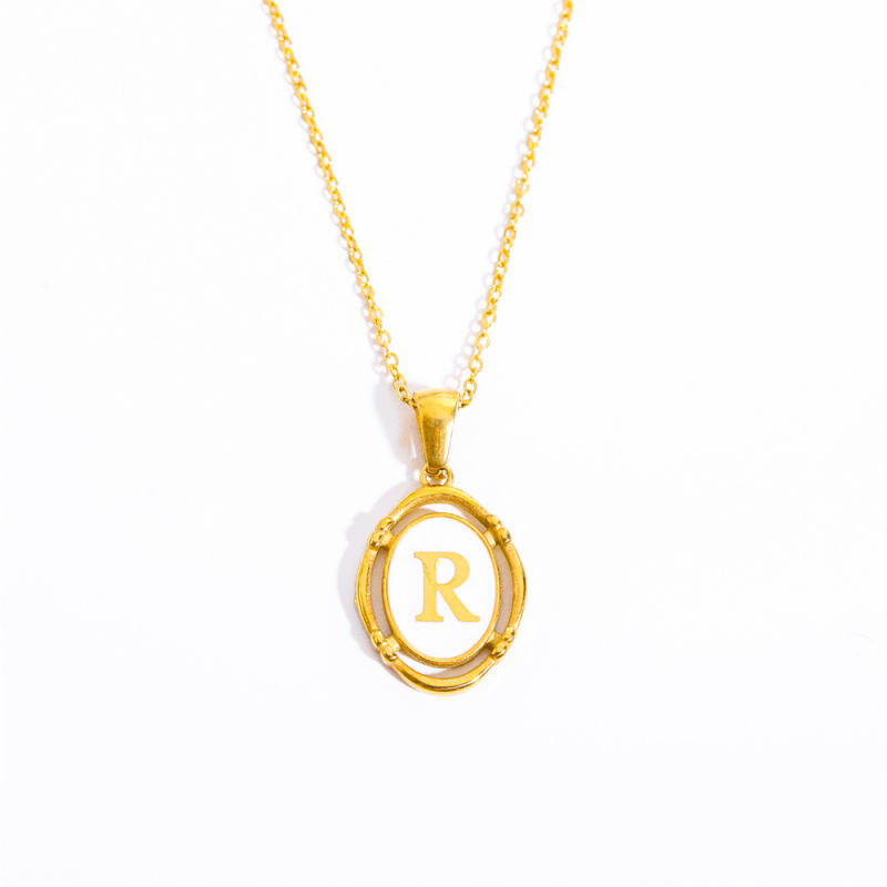 Privjesci od titanijevog čelika s 26 slova, ovalna ogrlica s prvim slovom riječi, ogrlica s dvadeset i šest slova, galvanizirano pravo zlato