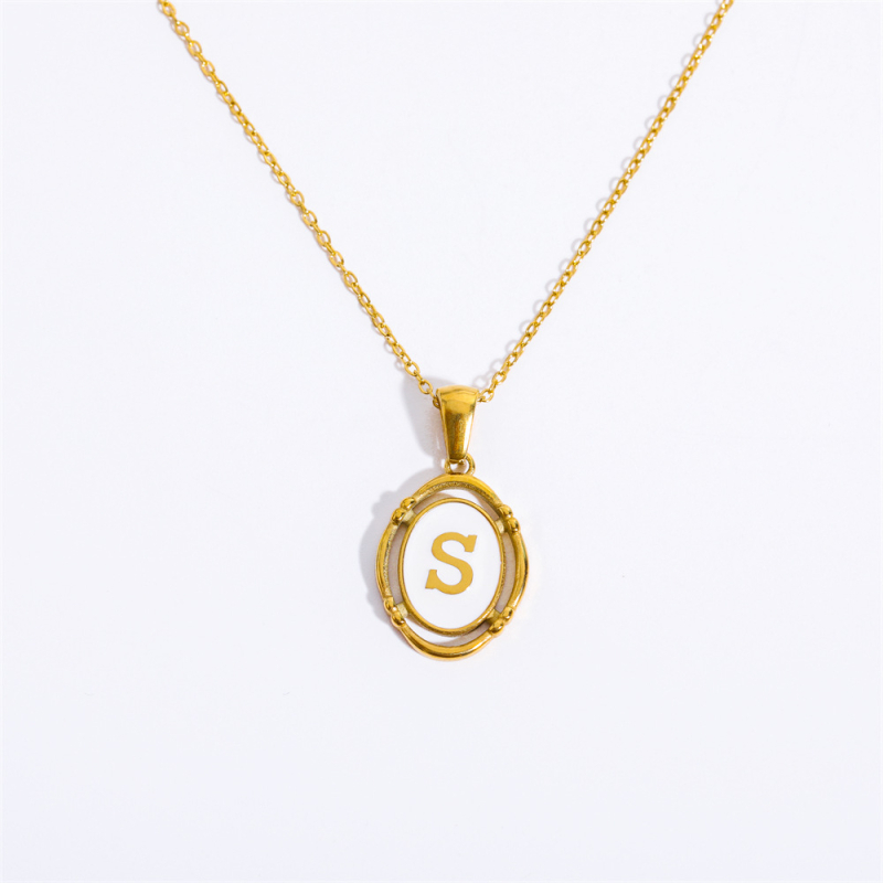 Privjesci od titanijevog čelika s 26 slova, ovalna ogrlica s prvim slovom riječi, ogrlica s dvadeset i šest slova, galvanizirano pravo zlato
