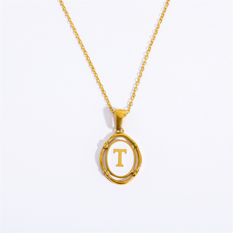 Privjesci od titanijevog čelika s 26 slova, ovalna ogrlica s prvim slovom riječi, ogrlica s dvadeset i šest slova, galvanizirano pravo zlato