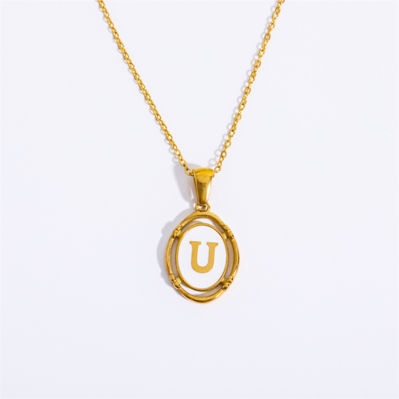 Privjesci od titanijevog čelika s 26 slova, ovalna ogrlica s prvim slovom riječi, ogrlica s dvadeset i šest slova, galvanizirano pravo zlato