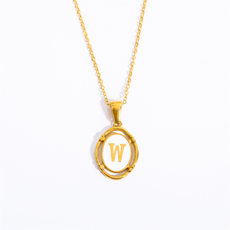 Privjesci od titanijevog čelika s 26 slova, ovalna ogrlica s prvim slovom riječi, ogrlica s dvadeset i šest slova, galvanizirano pravo zlato