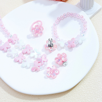 5 dalių mergaitiškas mielas gėlių pakabukas, auskarai, žiedas, pakabukas, karoliai, apyrankė, vaikiški papuošalai