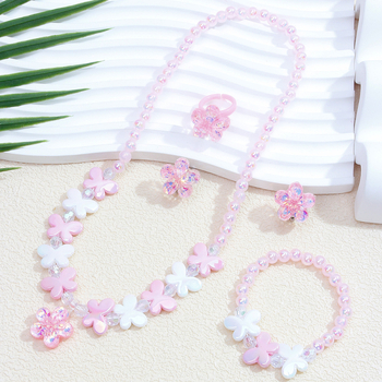 5 dalių mergaitiškas mielas gėlių pakabukas, auskarai, žiedas, pakabukas, karoliai, apyrankė, vaikiški papuošalai