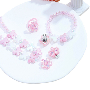 5 dalių mergaitiškas mielas gėlių pakabukas, auskarai, žiedas, pakabukas, karoliai, apyrankė, vaikiški papuošalai