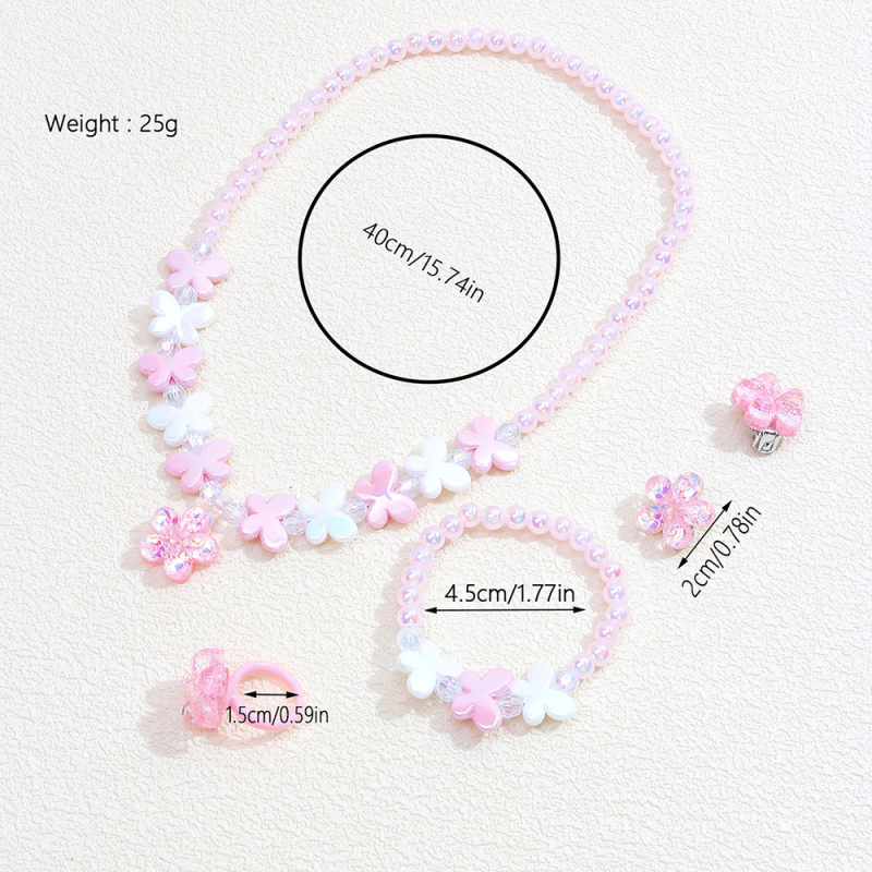 5 dalių mergaitiškas mielas gėlių pakabukas, auskarai, žiedas, pakabukas, karoliai, apyrankė, vaikiški papuošalai