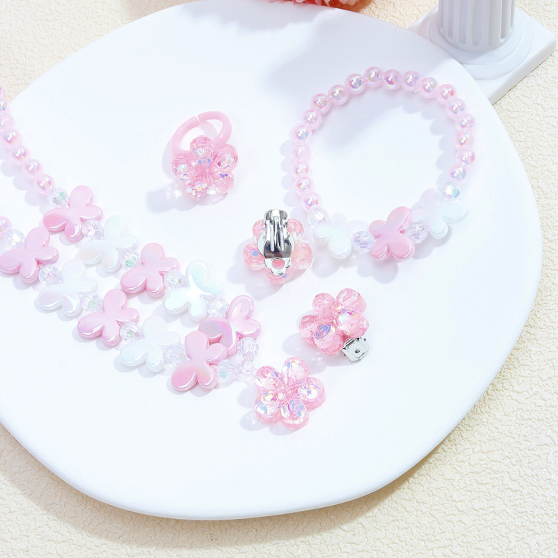5 dalių mergaitiškas mielas gėlių pakabukas, auskarai, žiedas, pakabukas, karoliai, apyrankė, vaikiški papuošalai