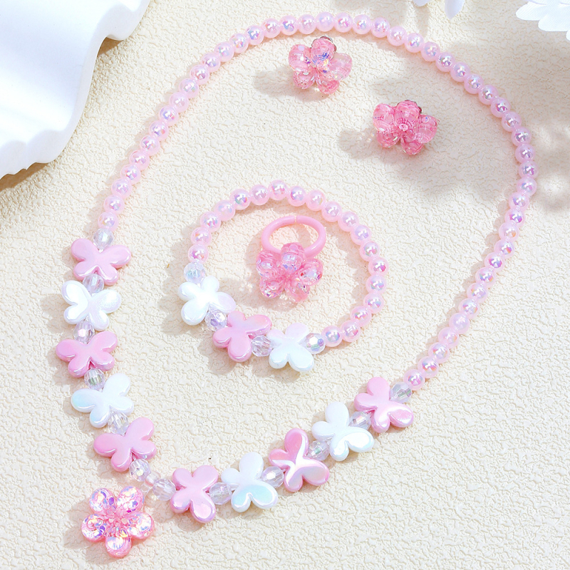 5 dalių mergaitiškas mielas gėlių pakabukas, auskarai, žiedas, pakabukas, karoliai, apyrankė, vaikiški papuošalai