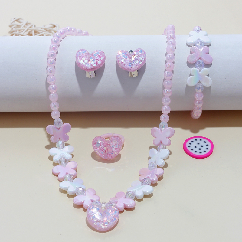 5 dalių mergaitiškas mielas gėlių pakabukas, auskarai, žiedas, pakabukas, karoliai, apyrankė, vaikiški papuošalai