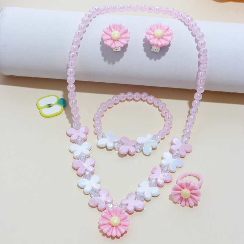 5 dalių mergaitiškas mielas gėlių pakabukas, auskarai, žiedas, pakabukas, karoliai, apyrankė, vaikiški papuošalai