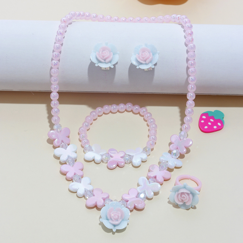 5 dalių mergaitiškas mielas gėlių pakabukas, auskarai, žiedas, pakabukas, karoliai, apyrankė, vaikiški papuošalai