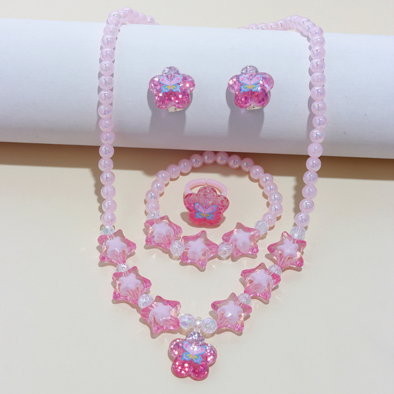 5 dalių mergaitiškas mielas gėlių pakabukas, auskarai, žiedas, pakabukas, karoliai, apyrankė, vaikiški papuošalai