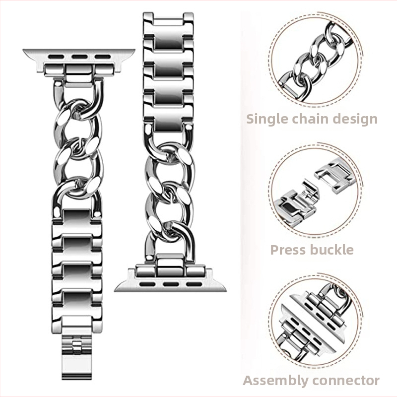 Подходящ за Apple Watch Малка каишка от неръждаема стомана в стил Chanel, дънкова верижка, метална каишка за Apple.