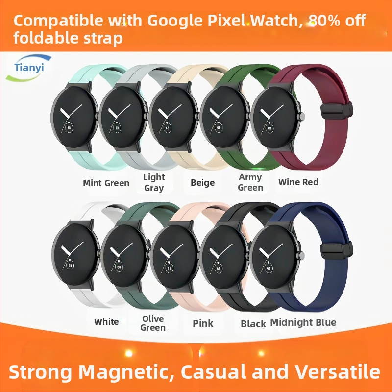 Sobib Google Watch Pixel 2 kellale, ühevärviline, magnetiline kokkupandav pandlaga rihm, Google Watch rihm vabaaja spordile