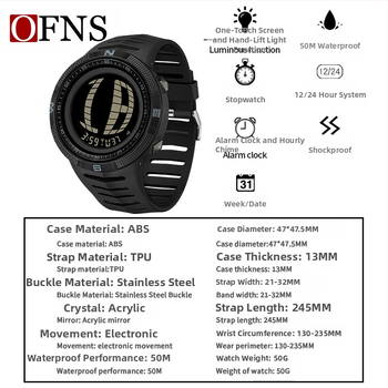 OFNS kaubamärgi kella piiriülene elektrooniline kell õpilastele multifunktsionaalne välistingimustes sportimiseks mõeldud ajaveetmise veekindel mägironimiskell