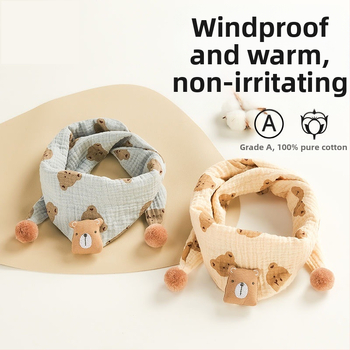 Vaikiškas korėjietiškas animacinių filmukų trikampis 2024 m. Naujas rudens ir žiemos kūdikio vėjui atsparus šiltas mielas meškiuko šalikas