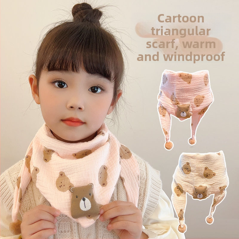 Детски корейски анимационен триъгълник 2024 Нов есенно-зимен бебешки ветроустойчив топъл сладък шал с мече
