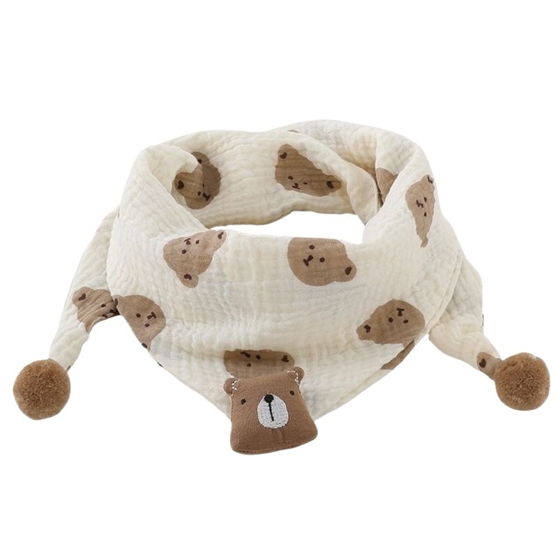 Vaikiškas korėjietiškas animacinių filmukų trikampis 2024 m. Naujas rudens ir žiemos kūdikio vėjui atsparus šiltas mielas meškiuko šalikas