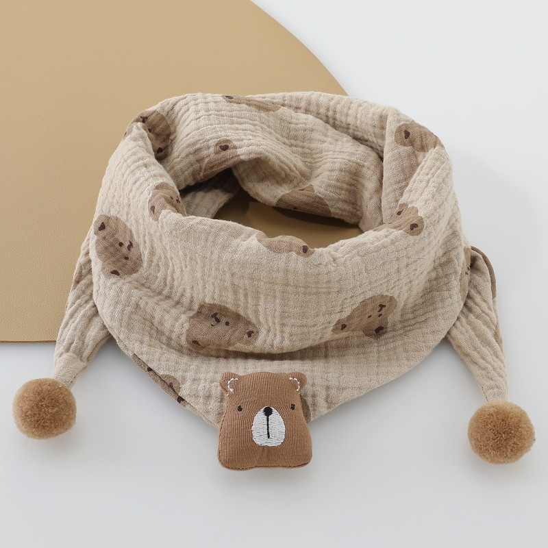 Vaikiškas korėjietiškas animacinių filmukų trikampis 2024 m. Naujas rudens ir žiemos kūdikio vėjui atsparus šiltas mielas meškiuko šalikas