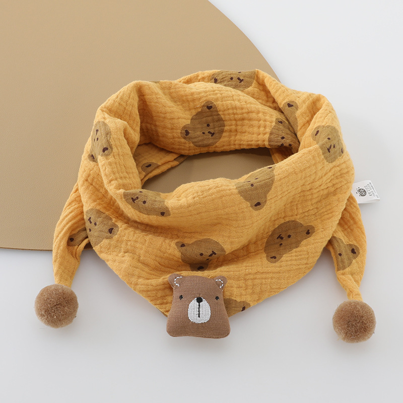 Vaikiškas korėjietiškas animacinių filmukų trikampis 2024 m. Naujas rudens ir žiemos kūdikio vėjui atsparus šiltas mielas meškiuko šalikas