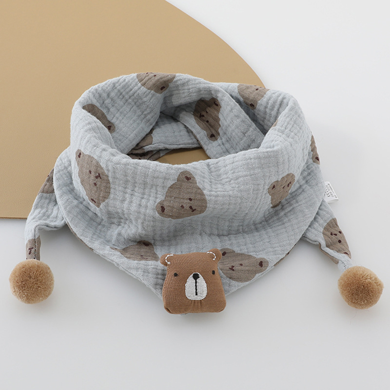 Vaikiškas korėjietiškas animacinių filmukų trikampis 2024 m. Naujas rudens ir žiemos kūdikio vėjui atsparus šiltas mielas meškiuko šalikas