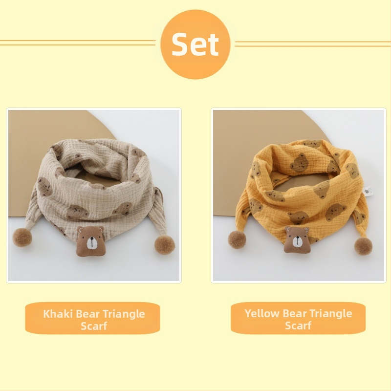 Vaikiškas korėjietiškas animacinių filmukų trikampis 2024 m. Naujas rudens ir žiemos kūdikio vėjui atsparus šiltas mielas meškiuko šalikas