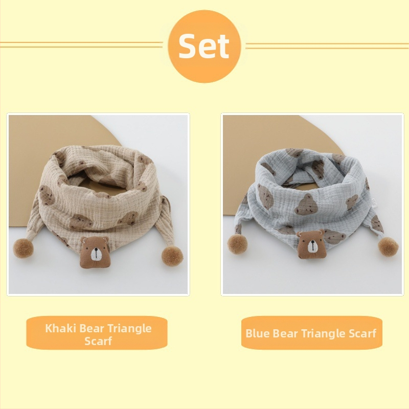 Vaikiškas korėjietiškas animacinių filmukų trikampis 2024 m. Naujas rudens ir žiemos kūdikio vėjui atsparus šiltas mielas meškiuko šalikas