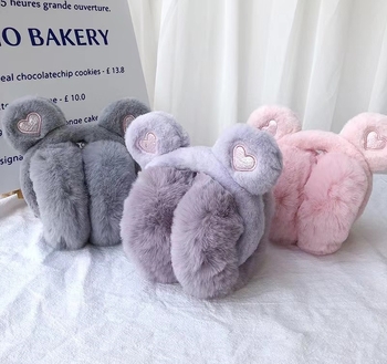 Sulankstomos meškos ausų formos ausų judesiai moterims, nauji korėjietiško stiliaus žiemos šilti studentai, mieli animaciniai pliušiniai, vėjui atsparūs ausų šildukai