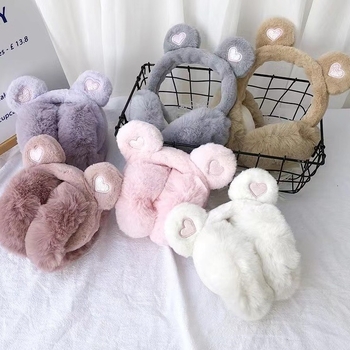 Sulankstomos meškos ausų formos ausų judesiai moterims, nauji korėjietiško stiliaus žiemos šilti studentai, mieli animaciniai pliušiniai, vėjui atsparūs ausų šildukai