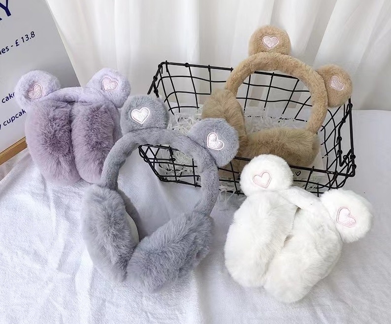 Sulankstomos meškos ausų formos ausų judesiai moterims, nauji korėjietiško stiliaus žiemos šilti studentai, mieli animaciniai pliušiniai, vėjui atsparūs ausų šildukai