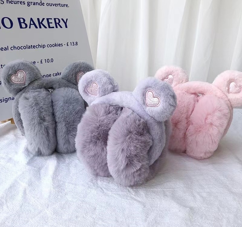 Sulankstomos meškos ausų formos ausų judesiai moterims, nauji korėjietiško stiliaus žiemos šilti studentai, mieli animaciniai pliušiniai, vėjui atsparūs ausų šildukai