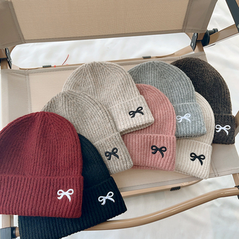 2024 m. vaikiška megzta žieminė siuvinėta medvilninė kepurė mergaitėms, universali šilta kepurė, skirta naudoti lauke, korėjietiško ir japoniško stiliaus