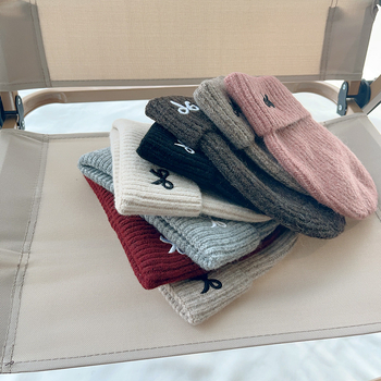 2024 m. vaikiška megzta žieminė siuvinėta medvilninė kepurė mergaitėms, universali šilta kepurė, skirta naudoti lauke, korėjietiško ir japoniško stiliaus