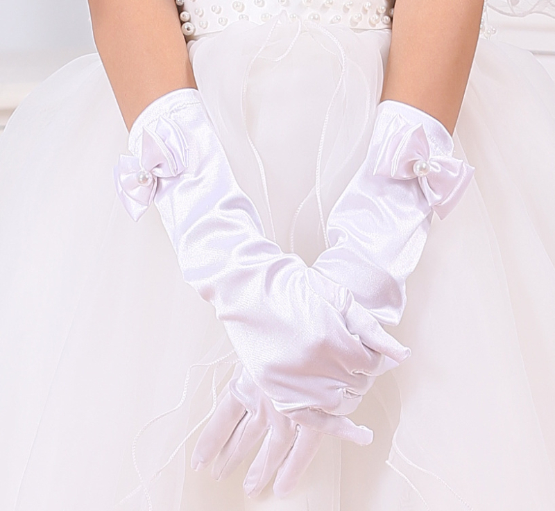 Laste kindad beebi lilletüdruku kleidi kindad valged roosad tüdrukute lipsuga pulmakindad tehase hulgimüük