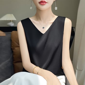 Vestă de vară fără mâneci, respirabilă, din satin, cu acid acetic, față în V, spate, rotundă, sexy, Spice Girl