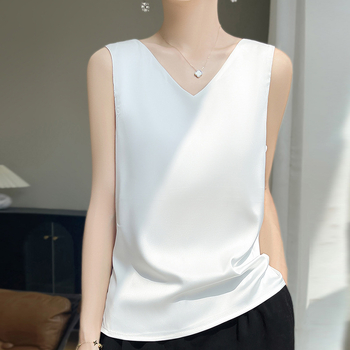 Μπροστινό V πίσω στρογγυλό σατέν οξικό οξύ σέξι Spice Girl κομψό αμάνικο γιλέκο για επαγγελματικές μετακινήσεις καλοκαίρι αναπνεύσιμο γυναικείο