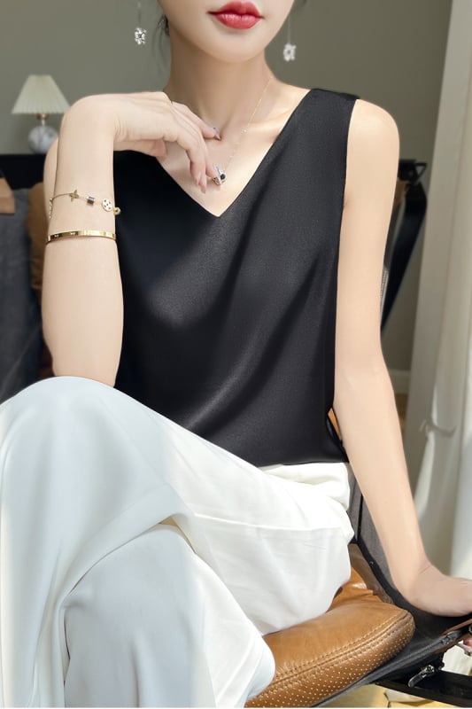 Vestă de vară fără mâneci, respirabilă, din satin, cu acid acetic, față în V, spate, rotundă, sexy, Spice Girl