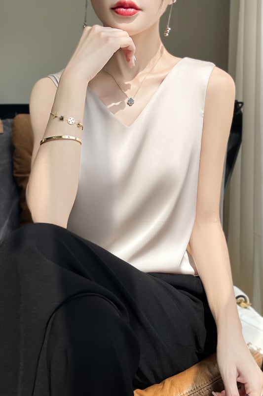 Vestă de vară fără mâneci, respirabilă, din satin, cu acid acetic, față în V, spate, rotundă, sexy, Spice Girl