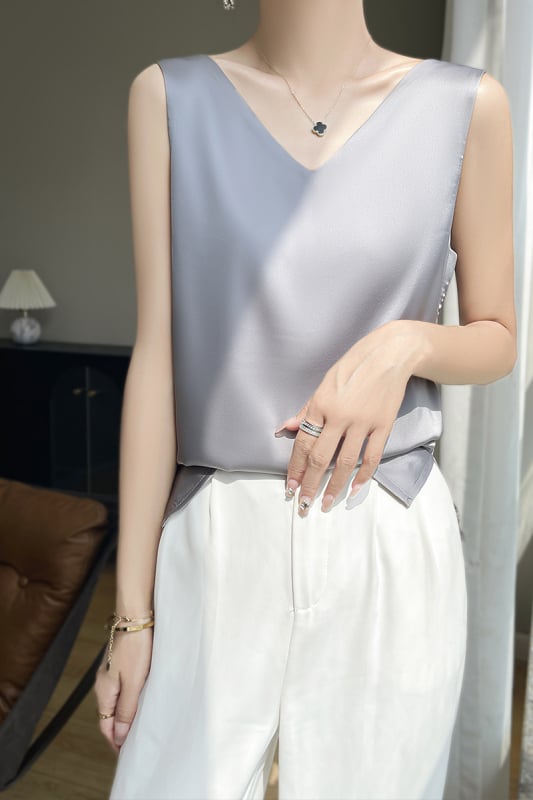 Vestă de vară fără mâneci, respirabilă, din satin, cu acid acetic, față în V, spate, rotundă, sexy, Spice Girl