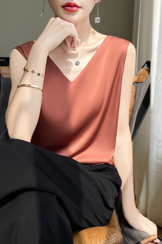 Vestă de vară fără mâneci, respirabilă, din satin, cu acid acetic, față în V, spate, rotundă, sexy, Spice Girl