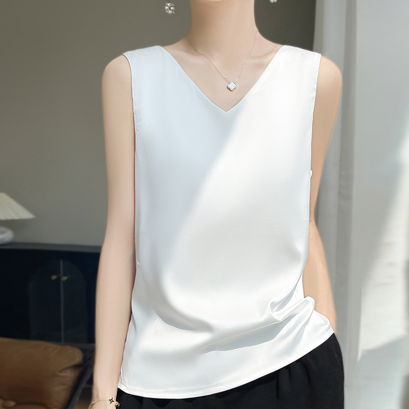 Vestă de vară fără mâneci, respirabilă, din satin, cu acid acetic, față în V, spate, rotundă, sexy, Spice Girl