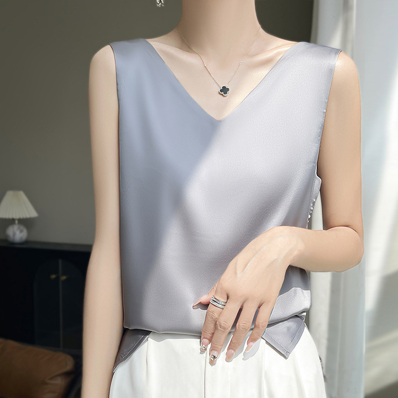 Vestă de vară fără mâneci, respirabilă, din satin, cu acid acetic, față în V, spate, rotundă, sexy, Spice Girl