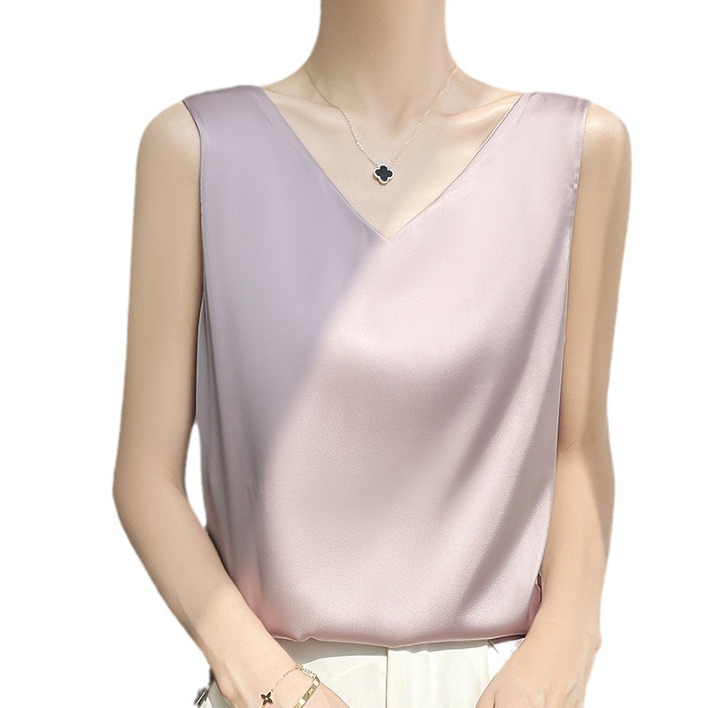 Vestă de vară fără mâneci, respirabilă, din satin, cu acid acetic, față în V, spate, rotundă, sexy, Spice Girl