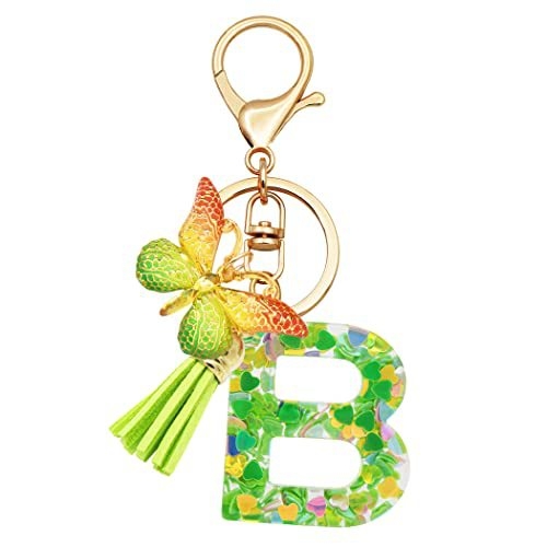 Breloc din rășină pentru fete cu inițiale, roz, violet, verde, în formă de inimă, fluture drăguț