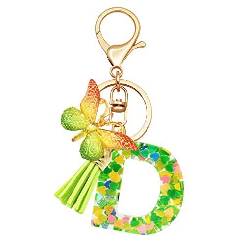 Breloc din rășină pentru fete cu inițiale, roz, violet, verde, în formă de inimă, fluture drăguț