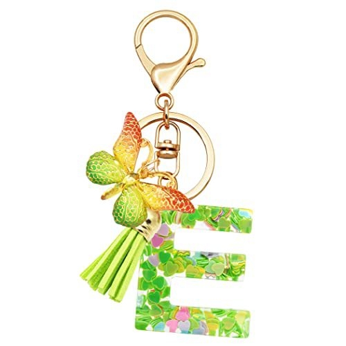 Breloc din rășină pentru fete cu inițiale, roz, violet, verde, în formă de inimă, fluture drăguț