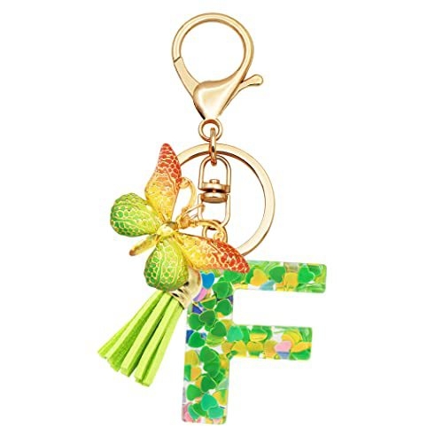 Breloc din rășină pentru fete cu inițiale, roz, violet, verde, în formă de inimă, fluture drăguț