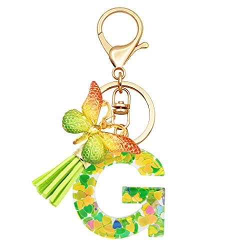 Breloc din rășină pentru fete cu inițiale, roz, violet, verde, în formă de inimă, fluture drăguț