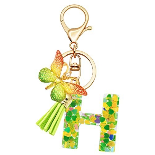 Breloc din rășină pentru fete cu inițiale, roz, violet, verde, în formă de inimă, fluture drăguț